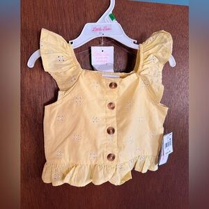 Little Lass Yellow Eyelet Button Top
